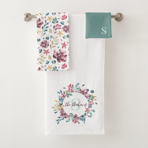 Monogrammed Watercolor Floral Towel Set