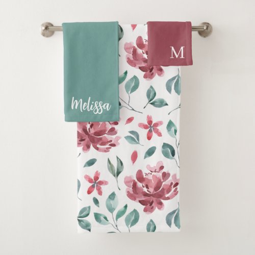 Monogrammed Watercolor Floral Towel Set