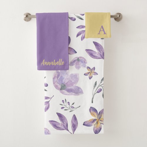 Monogrammed Watercolor Floral Towel Set