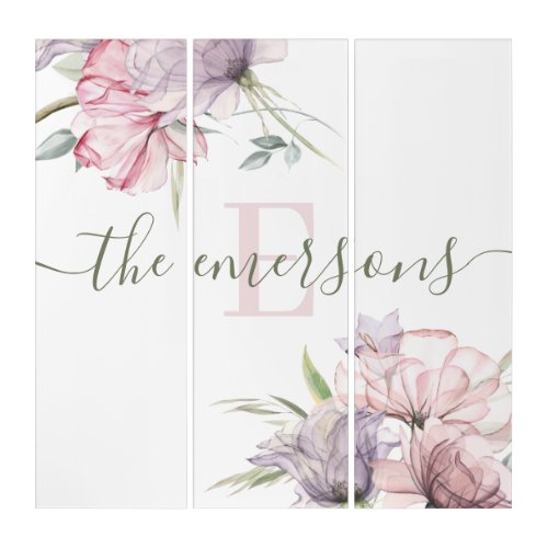 Monogrammed Watercolor Floral Triptych