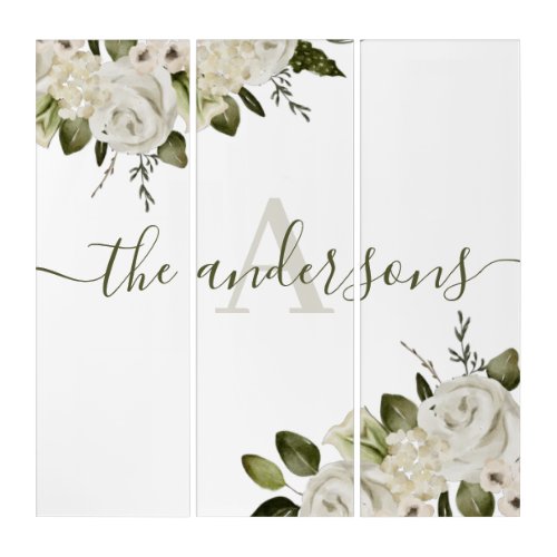 Monogrammed Watercolor Floral Triptych