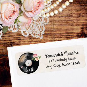 Monogrammed Watercolor Floral Vinyl Record Label
