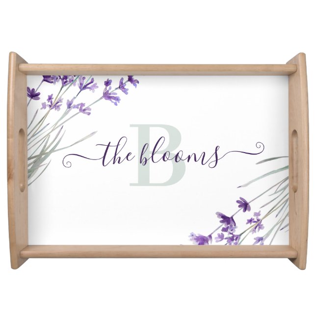 Monogrammed Watercolor Lavender Serving Tray (Front)