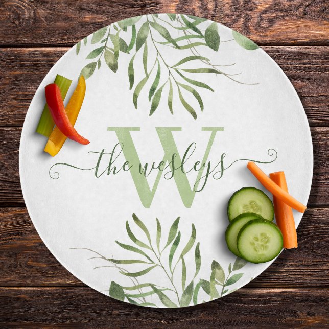 Monogrammed Watercolor Leaf Cutting Board (This beautiful personalized cutting board would make a great wedding or bridal shower gift! )