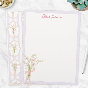 Monogrammed Watercolor Lily of The Valley Floral Letterhead