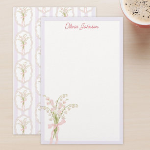 Monogrammed Watercolor Lily of The Valley Floral Stationery