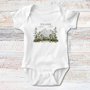 Monogrammed Watercolor Mountain and Forest Baby Bodysuit
