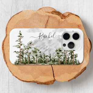 Monogrammed Watercolor Mountain and Forest iPhone 15 Pro Case