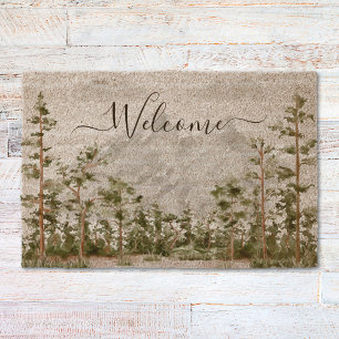 Monogrammed Watercolor Mountain and Forest Fiber Doormat