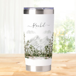 Monogrammed Watercolor Mountain and Forest Insulated Tumbler