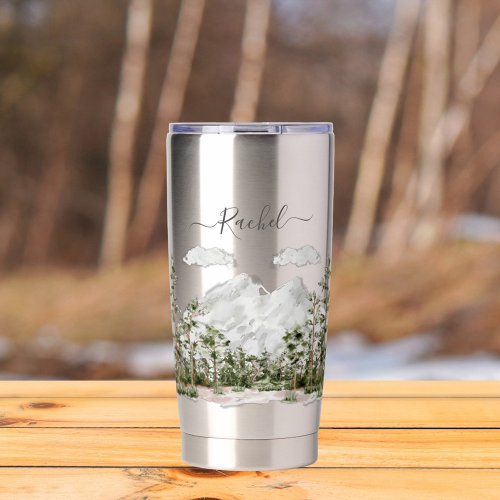 Monogrammed Watercolor Mountain and Forest Insulated Tumbler