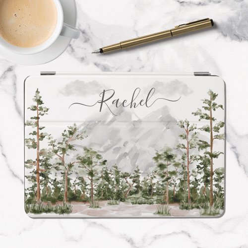 Monogrammed Watercolor Mountain and Forest iPad Air Cover