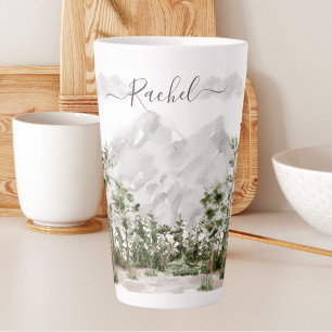 Monogrammed Watercolor Mountain and Forest Latte Mug