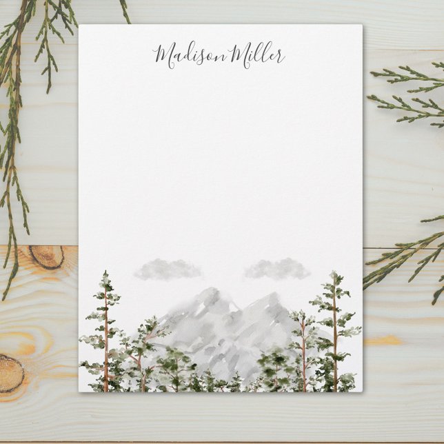 Monogrammed Watercolor Mountain and Forest Letterhead (Close up)