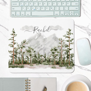 Monogrammed Watercolor Mountain and Forest Mouse Pad