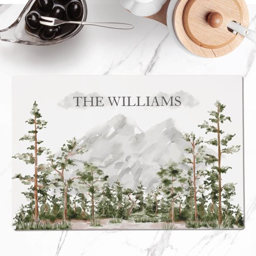 Monogrammed Watercolor Mountain and Forest Placemat