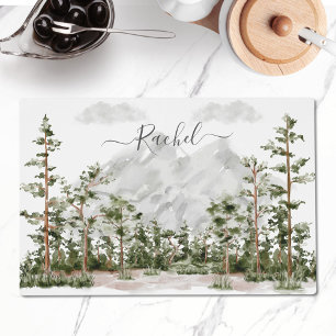 Monogrammed Watercolor Mountain and Forest Placemat
