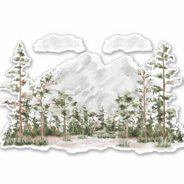 Monogrammed Watercolor Mountain and Forest Sticker (Front)