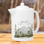 Monogrammed Watercolor Mountain and Forest Teapot<br><div class="desc">Sip in style with our Monogrammed Watercolor Mountain and Forest Teapot! Personalize it with your monogram,  and enjoy the blend of rustic charm and nature vibes. Ideal for tea lovers who appreciate a touch of personalized elegance.</div>