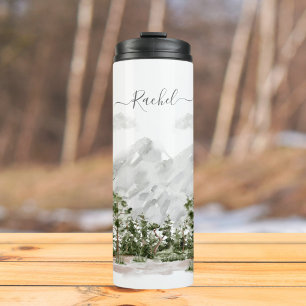 Monogrammed Watercolor Mountain and Forest Thermal Tumbler