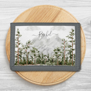 Monogrammed Watercolor Mountain and Forest Tri-fold Wallet