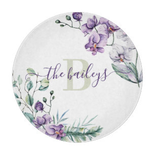 Monogrammed Watercolor Orchid Cutting Board