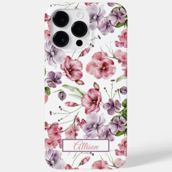 Monogrammed Watercolor Pansy And Anemone Floral    Case-mate Iphone 14 Pro Max Case by Letsrendevoo at Zazzle