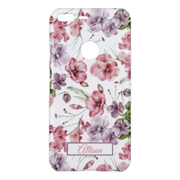 Monogrammed Watercolor Pansy And Anemone Floral  Uncommon Google Pixel Xl Case by Letsrendevoo at Zazzle
