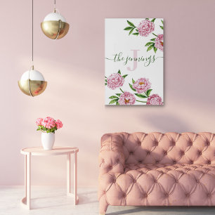 Monogrammed Watercolor Pink Peony Acrylic Art