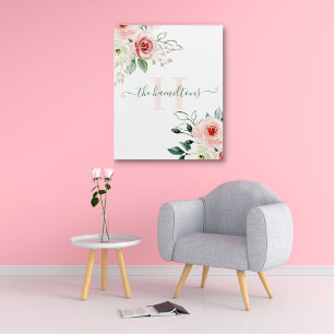 Monogrammed Watercolor Pink Rose Acrylic Art