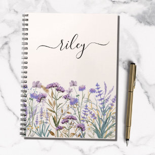 Monogrammed Watercolor Purple Wildflower Garden Notebook