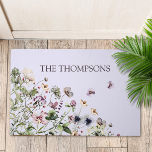 Monogrammed Watercolor Purple Wildflowers Doormat