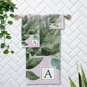 Monogrammed Watercolor Rustic Sage Greenery Bath Towel Set