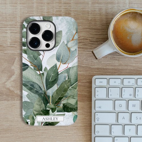 Monogrammed Watercolor Rustic Sage Greenery Case_Mate iPhone 14 Pro Case