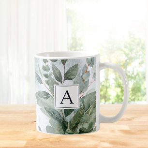Monogrammed Watercolor Rustic Sage Greenery Coffee Mug