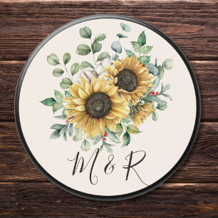 Monogrammed Watercolor Rustic Sunflower Wedding Mini Candle Favors