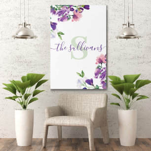Monogrammed Watercolor Sweet Pea Acrylic Art