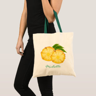 Monogrammed Watercolor Tropical Sliced Pineapple Tote Bag
