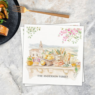 Monogrammed Watercolor Tuscany Mediterranean Italy Napkins