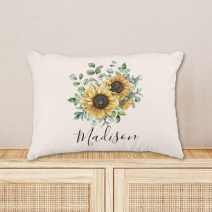 Monogrammed Watercolor Vintage Rustic Sunflower Accent Pillow