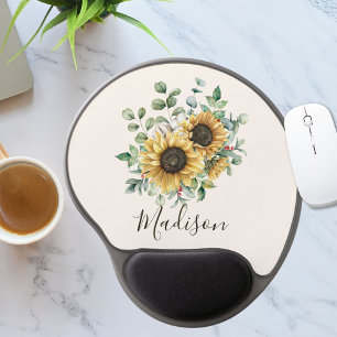 Monogrammed Watercolor Vintage Rustic Sunflower Gel Mouse Pad