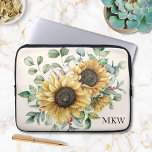 Monogrammed Watercolor Vintage Rustic Sunflower Laptop Sleeve<br><div class="desc">Add vintage charm to your laptop appearance with our Monogrammed Watercolor Vintage Sunflower Shower laptop sleeve! Personalize it for a unique touch.</div>