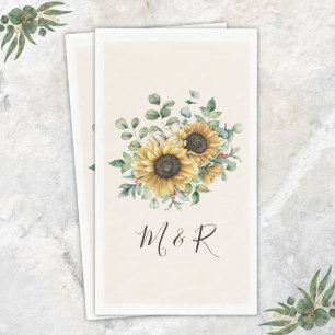 Monogrammed Watercolor Vintage Rustic Sunflower Paper Guest Towels