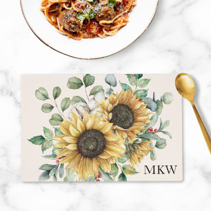 Monogrammed Watercolor Vintage Rustic Sunflower Placemat
