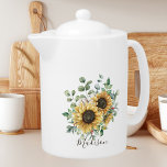 Monogrammed Watercolor Vintage Rustic Sunflower Teapot<br><div class="desc">Add vintage charm to your drinkware with our Monogrammed Watercolor Vintage Rustic Sunflower teapot! Personalize it for a unique touch.</div>
