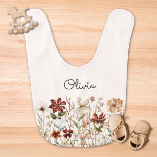 Monogrammed Watercolor Vintage Wildflower Floral Baby Bib