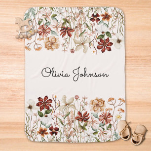 Monogrammed Watercolor Vintage Wildflower Floral Baby Blanket