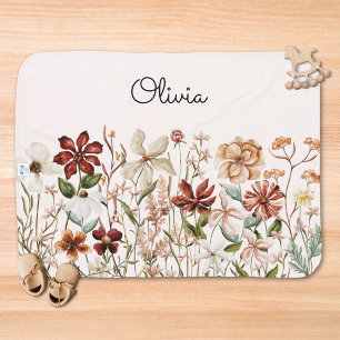Monogrammed Watercolor Vintage Wildflower Floral Baby Blanket