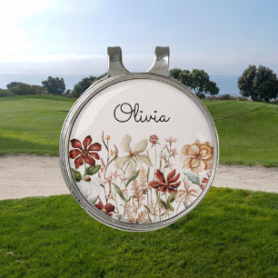 Monogrammed Watercolor Vintage Wildflower Floral Golf Hat Clip