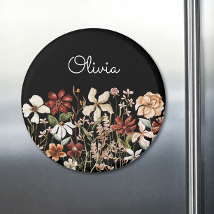 Monogrammed Watercolor Vintage Wildflower Floral Magnet